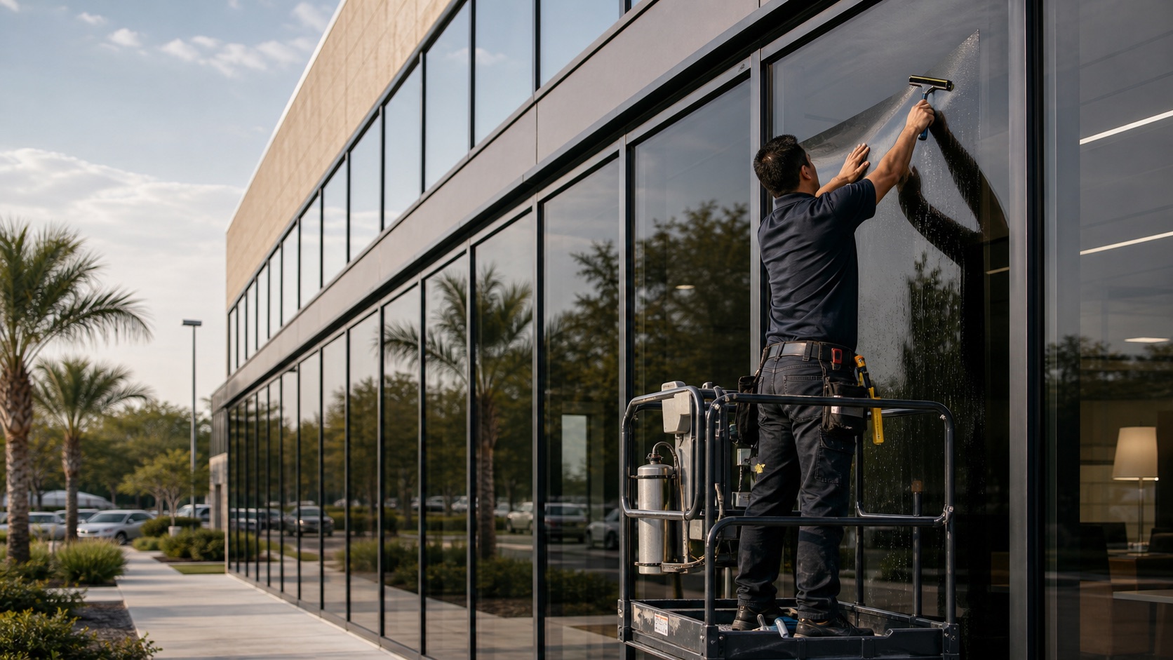 Commercial solar-control window film installation in Jacksonville